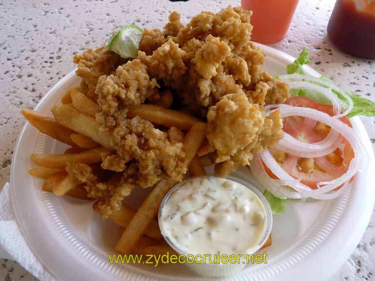 316: Carnival Sensation, Freeport, Bahamas - Cracked Conch, French Fries, Salad at Billy Joe's Restaurant