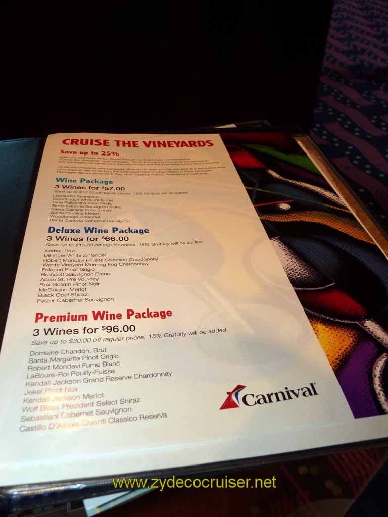 129: Carnival Sensation, Port Canaveral - Wine Packages