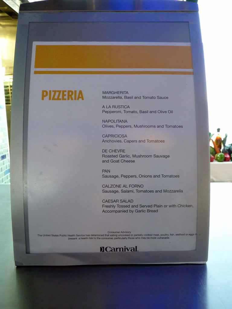 152: Carnival Sensation, Port Canaveral - Pizzeria Menu