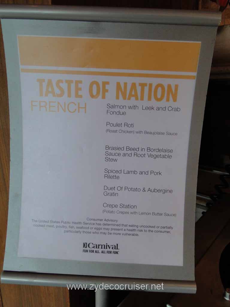 112: Carnival Spirit - Juneau - Taste of Nation - French menu
