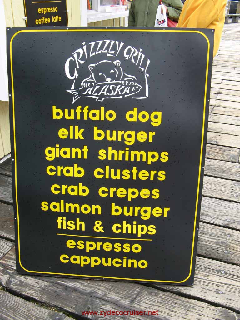 Grizzly Grill kiosk on the Ketchikan dock - buffalo dog, elk burger? 