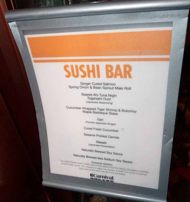 105: Carnival Spirit, San Diego/Ensenada - Sushi Bar Menu