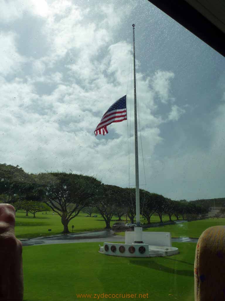 368: Carnival Spirit, Honolulu, Hawaii, Pearl Harbor VIP and Military Bases Tour, National Memorial Cemetery of the Pacific, Punchbowl, the Flag is at Half Mast whenever there is a burial that day.