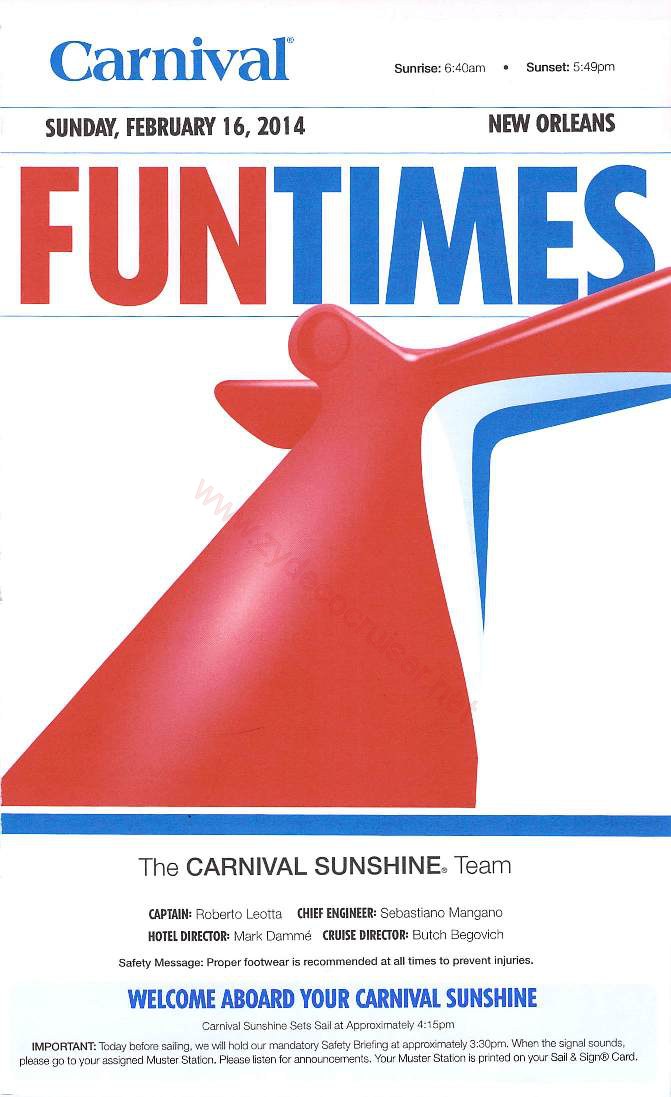Carnival Sunshine Fun Times, Day 1, Page 1, Embarkation