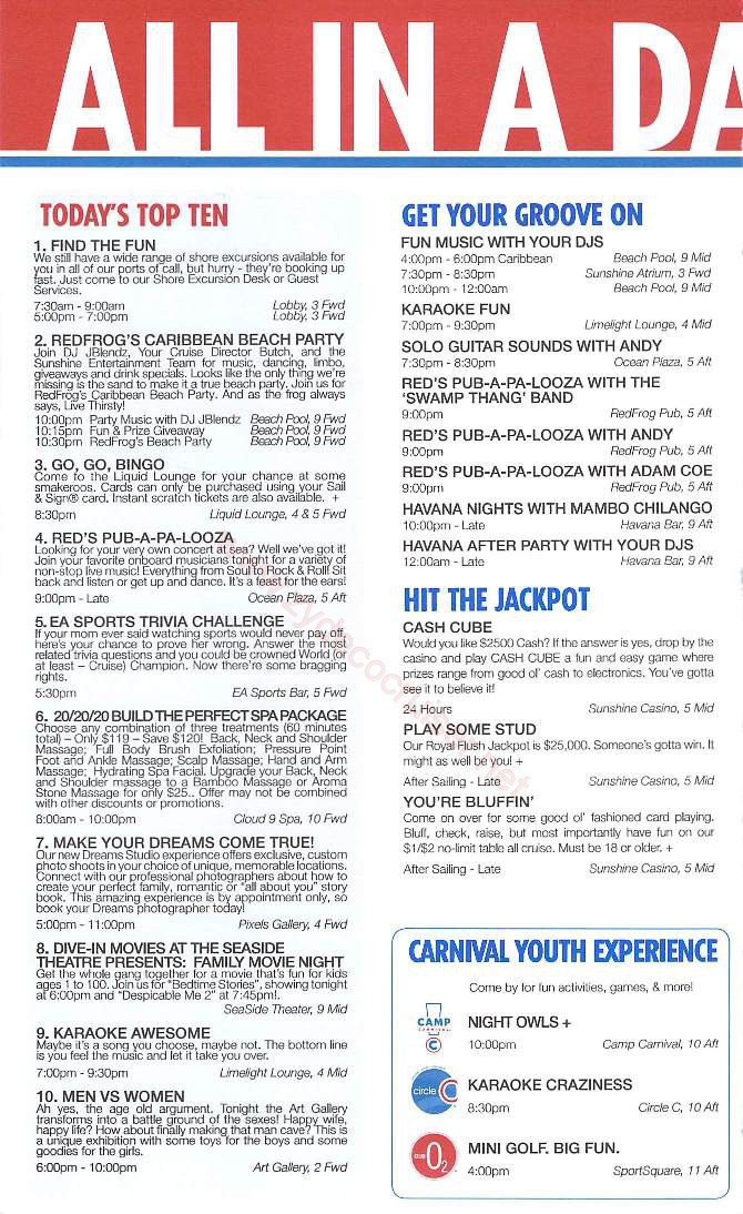 Carnival Sunshine Fun Times, Day 4, Page 2, Mahogany Bay, Roatan