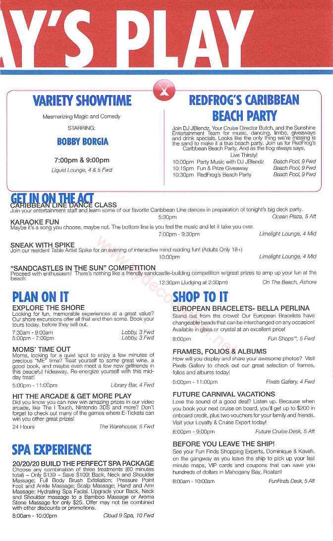 Carnival Sunshine Fun Times, Day 4, Page 3, Mahogany Bay, Roatan