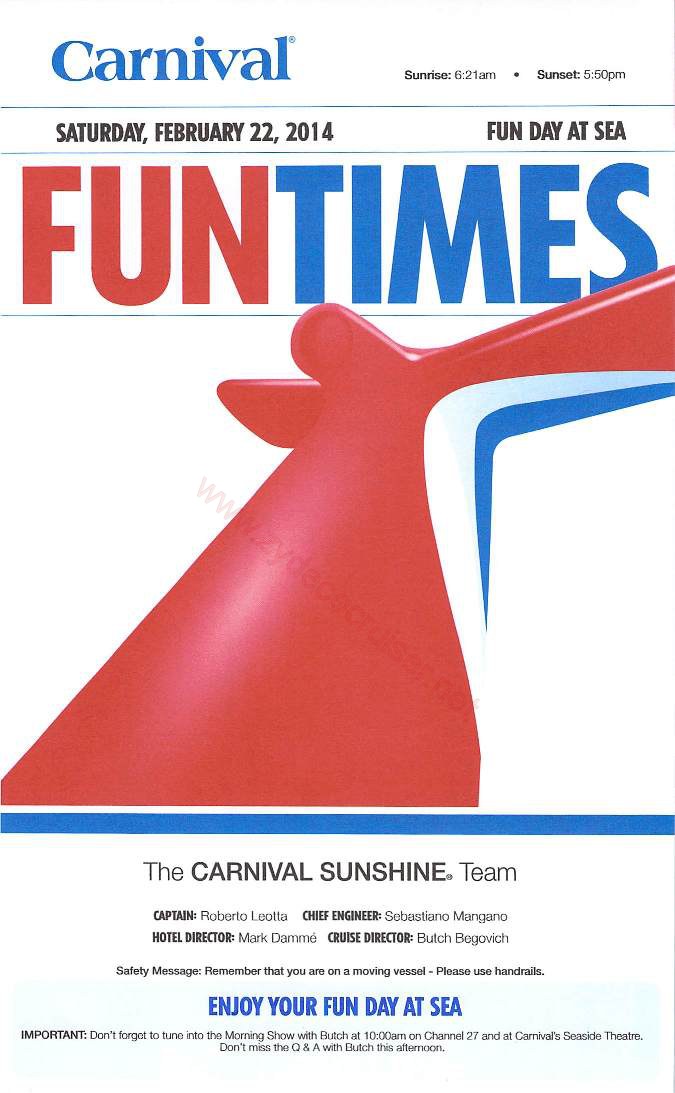 Carnival Sunshine Fun Times, Day 7, Page 1, Fun Day At Sea