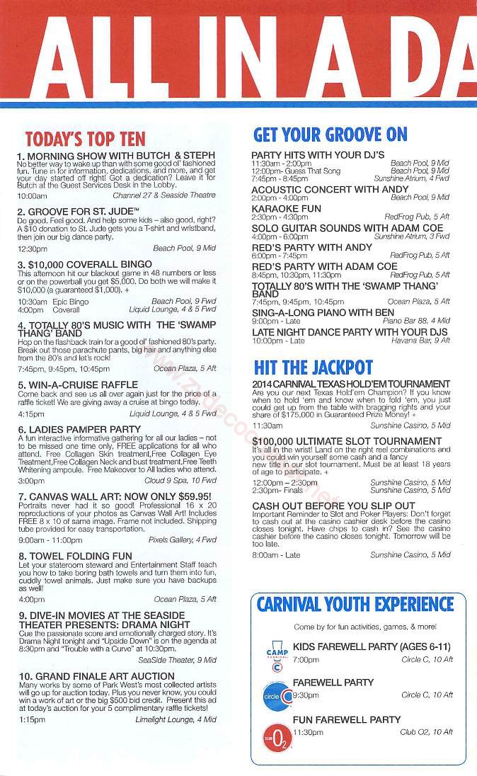 Carnival Sunshine Fun Times, Day 7, Page 2, Fun Day At Sea