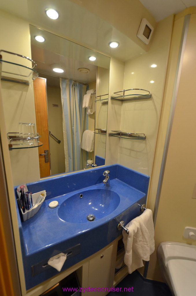 015: Carnival Sunshine Cruise, Barcelona, Embarkation, our cabin, new blue sinks!