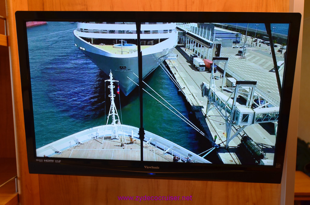 027: Carnival Sunshine Cruise, Barcelona, Embarkation, HD TV and the forward camera, 