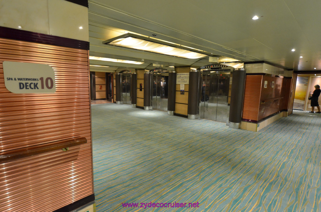 252: Carnival Sunshine Cruise, Barcelona, Embarkation, Deck 10 Elevators, 