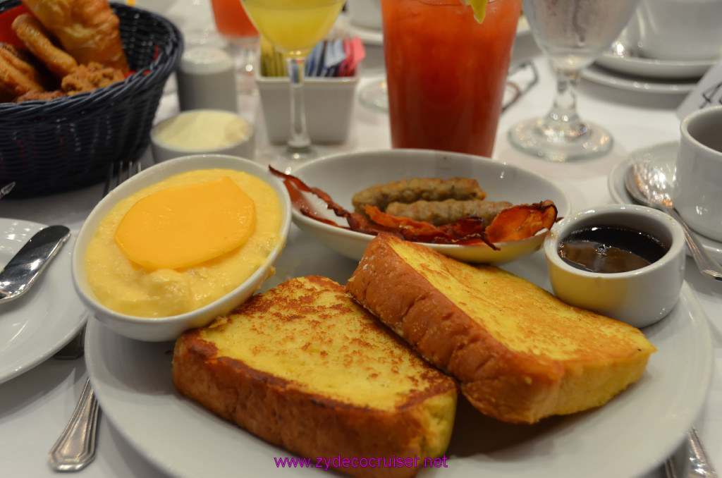 012: Carnival Sunshine Cruise, Fun Day at Sea, Punchliner Brunch, French Toast, Cheese Grits, Bacon, Sausage, 