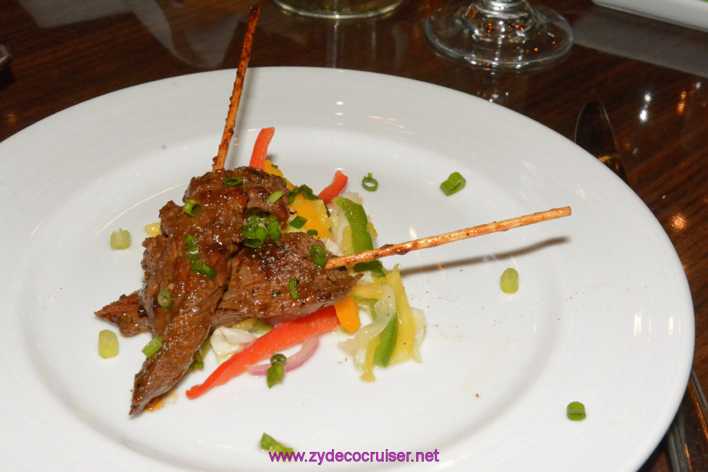 254: Carnival Triumph Journeys Cruise, Grand Cayman, MDR Dinner, Grilled Beef Skewers