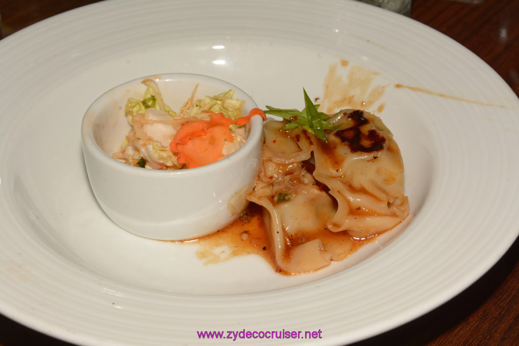 255: Carnival Triumph Journeys Cruise, Grand Cayman, MDR Dinner, Duck Pot Stickers