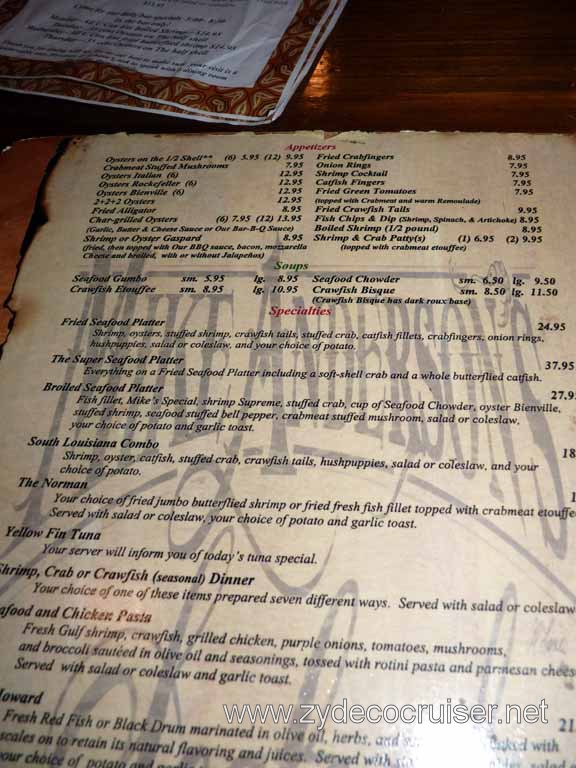 019: Baton Rouge, LA, Mike Anderson's Appetizer + menu