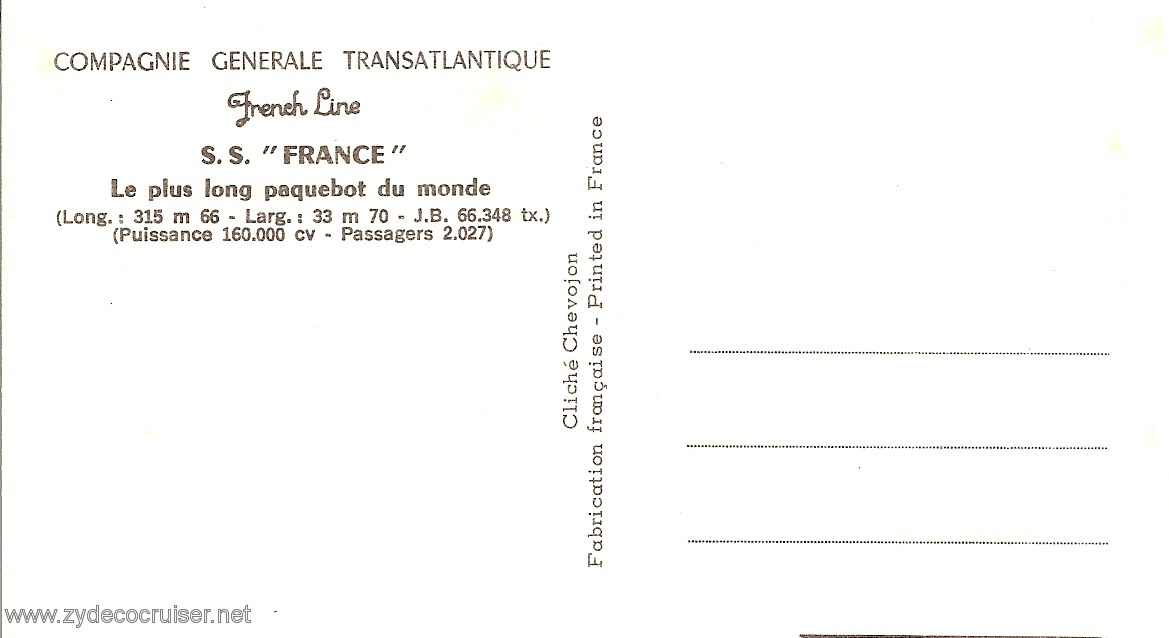 SS France, French Line, Postcard, Front, 1974