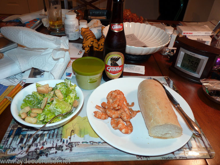 124: Caesar Salad, Boiled Shrimp, New Orleans French Bread and a Guatemalan Beer. Delish!