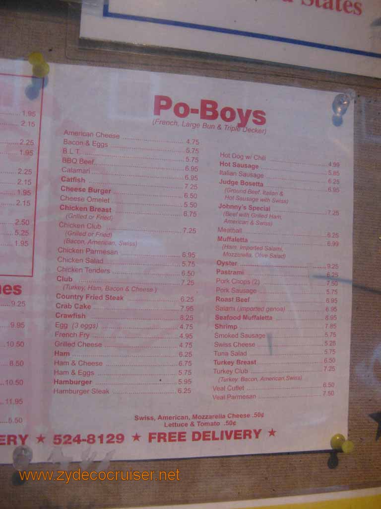 Johnny's Po-boys Menu, New Orleans
