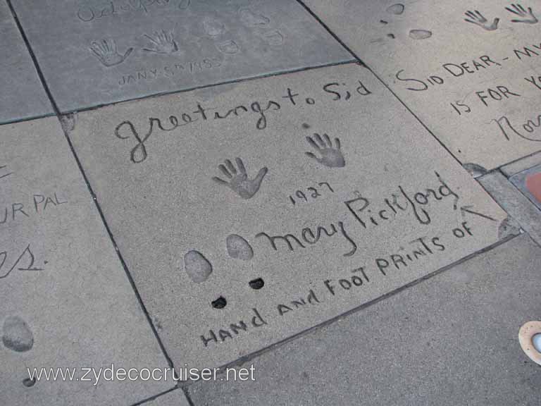 099: Carnival Pride, Long Beach, Sunseeker Hollywood/Los Angeles & the Beaches Tour: Grauman's Chinese Theatre, Mary Pickford prints - she and Douglas Fairbanks were the first