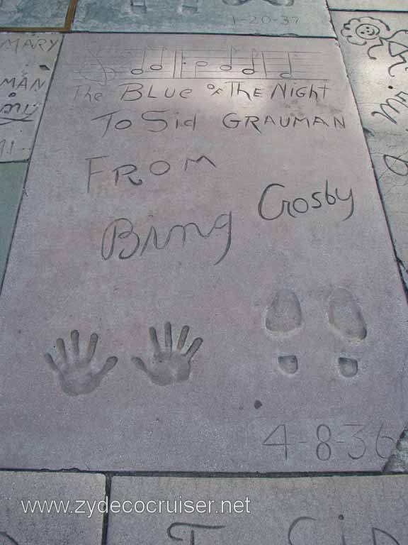 121: Carnival Pride, Long Beach, Sunseeker Hollywood/Los Angeles & the Beaches Tour: Grauman's Chinese Theatre, Bing Crosby prints