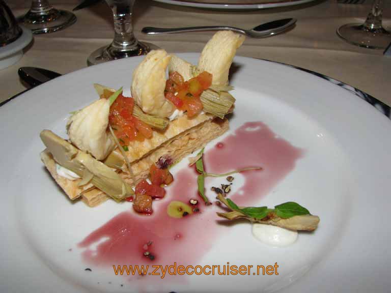 299: Carnival Splendor, South America Cruise, Buenos Aires, MDR Dinner, Artichoke and Goat Cheese Millefeuille