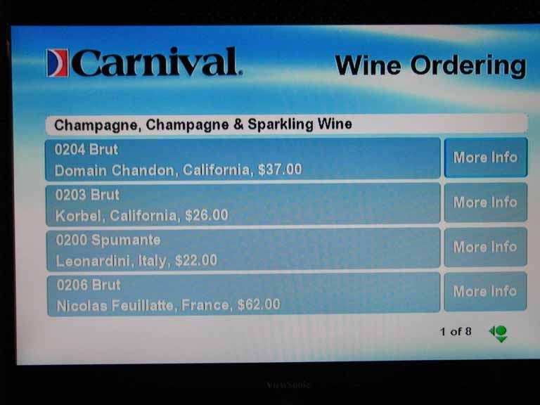 001: Carnival Splendor 2009 TV Wine List, 