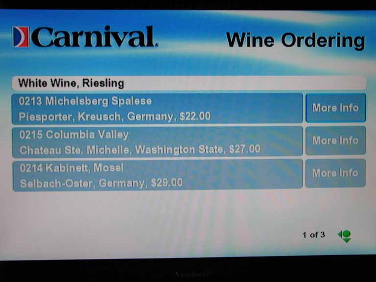 004: Carnival Splendor 2009 TV Wine List, 
