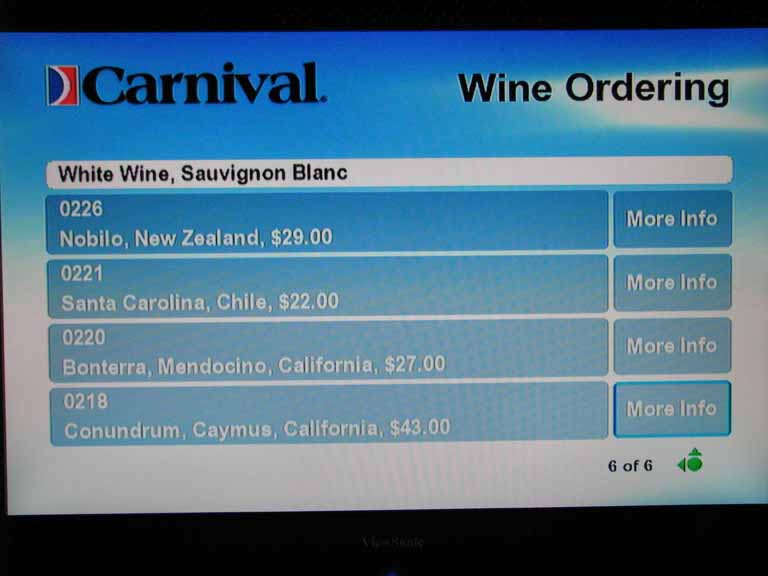 007: Carnival Splendor 2009 TV Wine List, 