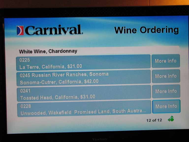 010: Carnival Splendor 2009 TV Wine List, 