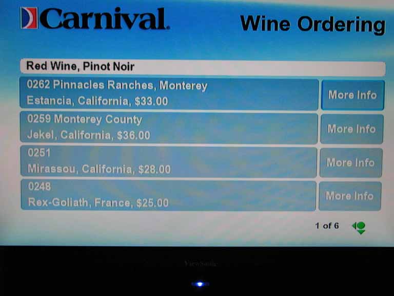 012: Carnival Splendor 2009 TV Wine List, 