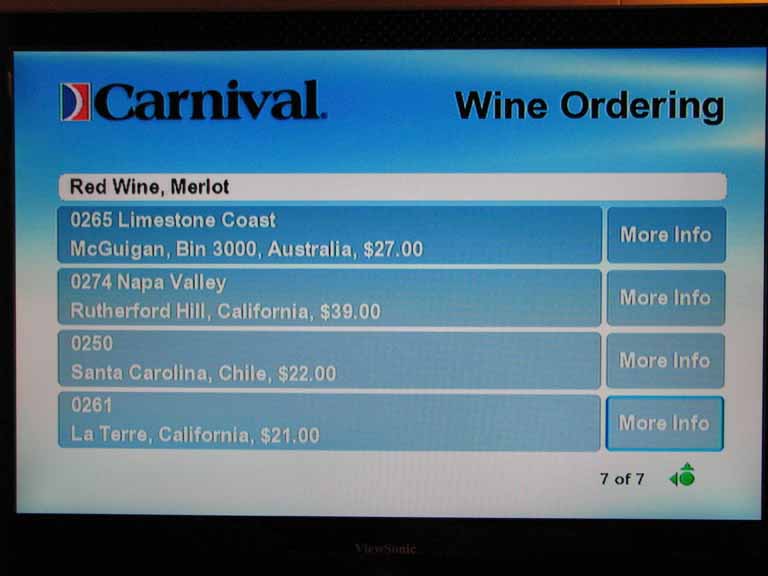 015: Carnival Splendor 2009 TV Wine List, 