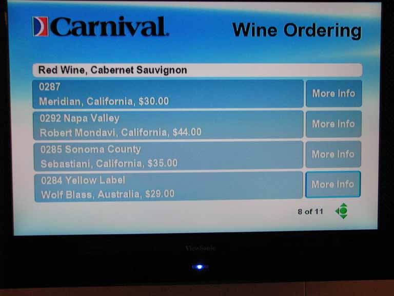 019: Carnival Splendor 2009 TV Wine List, 