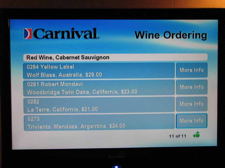 020: Carnival Splendor 2009 TV Wine List, 