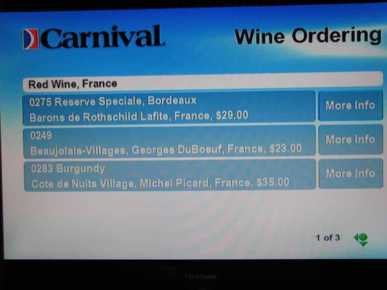 022: Carnival Splendor 2009 TV Wine List, 