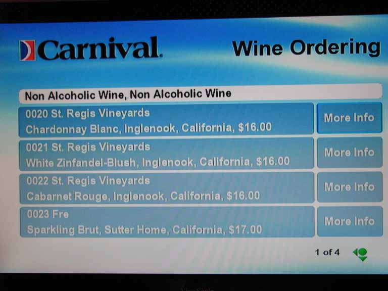 027: Carnival Splendor 2009 TV Wine List, 