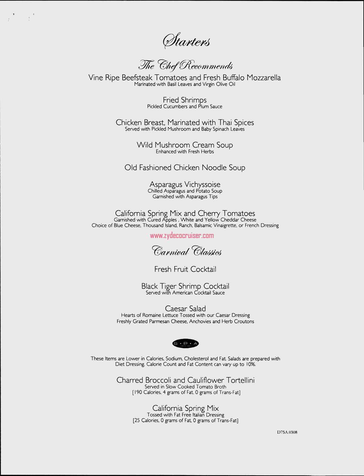 Dinner Menu, Day 4, Page 1, Carnival Freedom