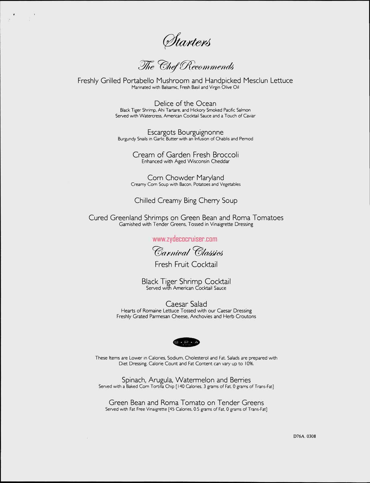 Dinner Menu, Day 5, Page 1, Carnival Freedom